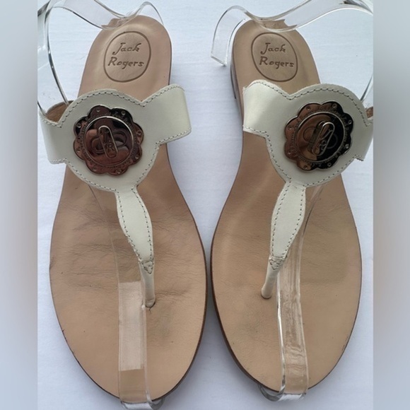 Jack Rogers Larissa Logo Turn Lock Flip Flop Thong Sandals Low Wedge White 8.5M - Picture 1 of 10